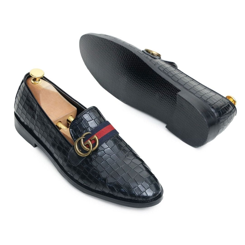 Black Gucci croc leather loafer