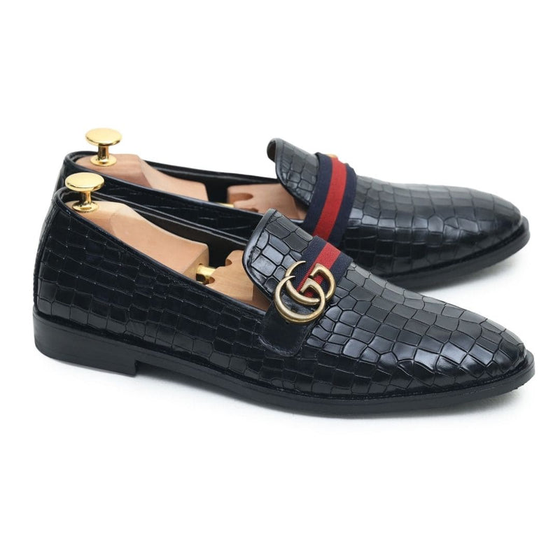 Black Gucci croc leather loafer