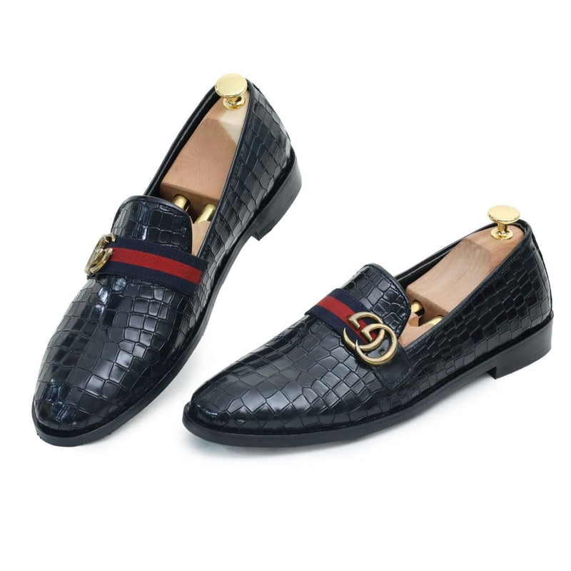 Black Gucci croc leather loafer