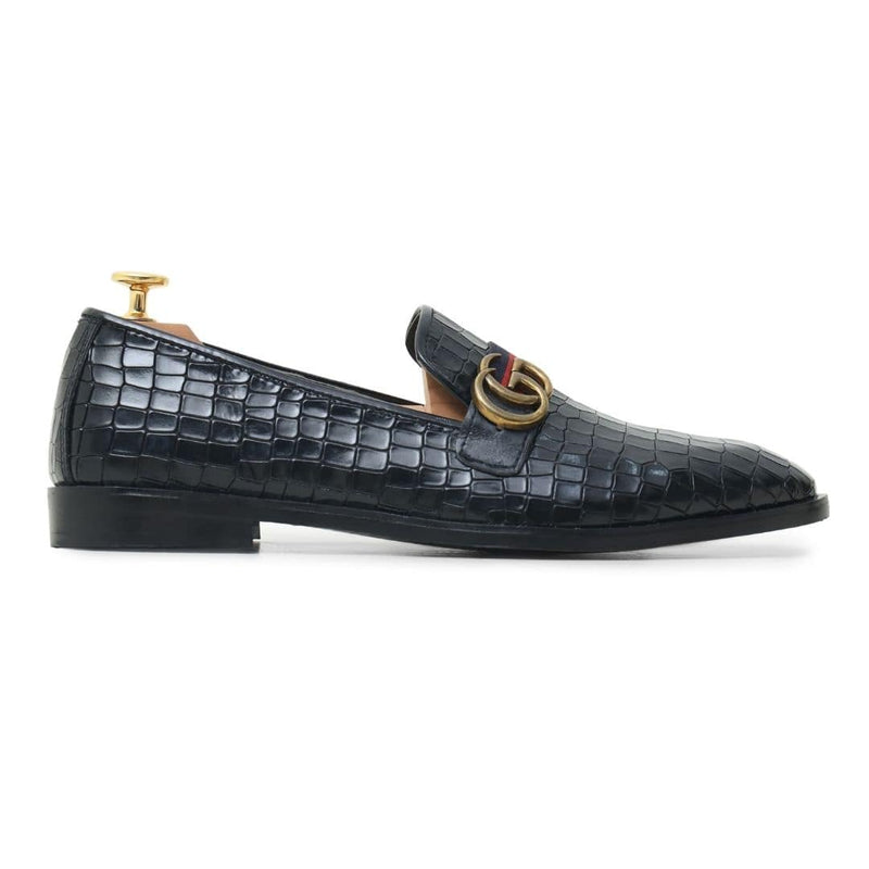 Black Gucci croc leather loafer