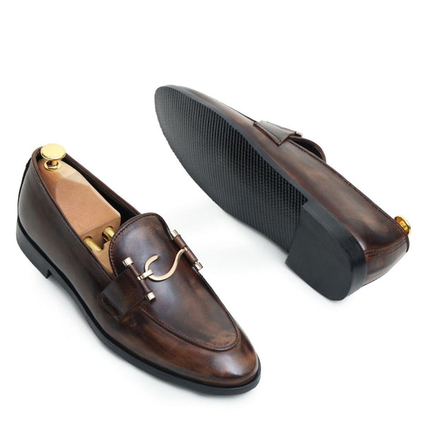 Brown 2-tone S buckle leather loafer