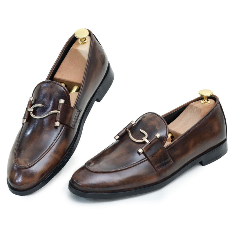 Brown 2-tone S buckle leather loafer