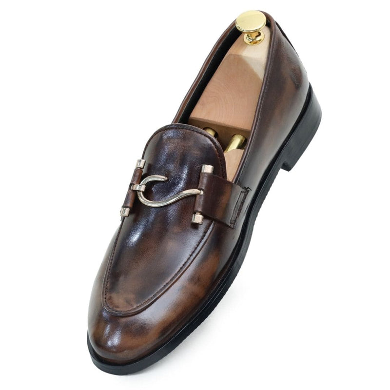 Brown 2-tone S buckle leather loafer