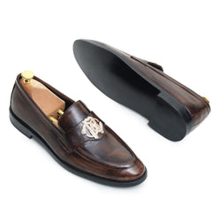 Brown 2-tone royal buckle  leather loafer