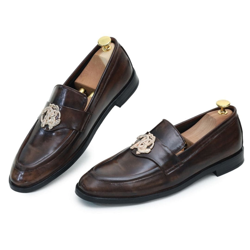 Brown 2-tone royal buckle  leather loafer