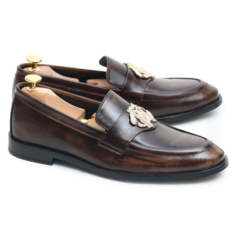 Brown 2-tone royal buckle  leather loafer