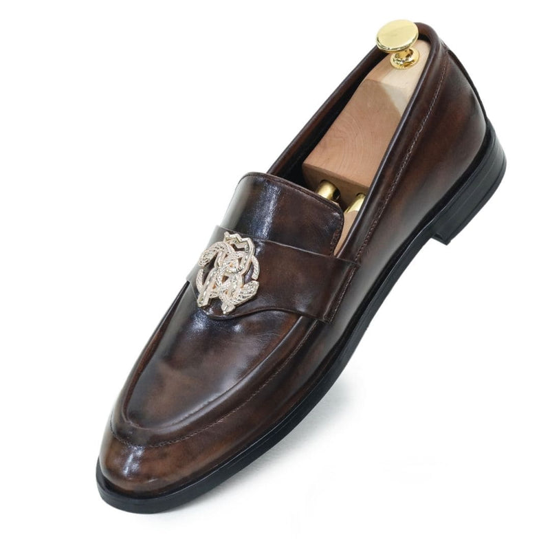 Brown 2-tone royal buckle  leather loafer