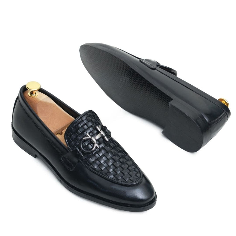 Black upper knitted leather loafer