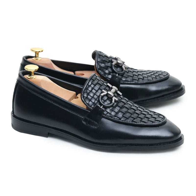 Black upper knitted leather loafer