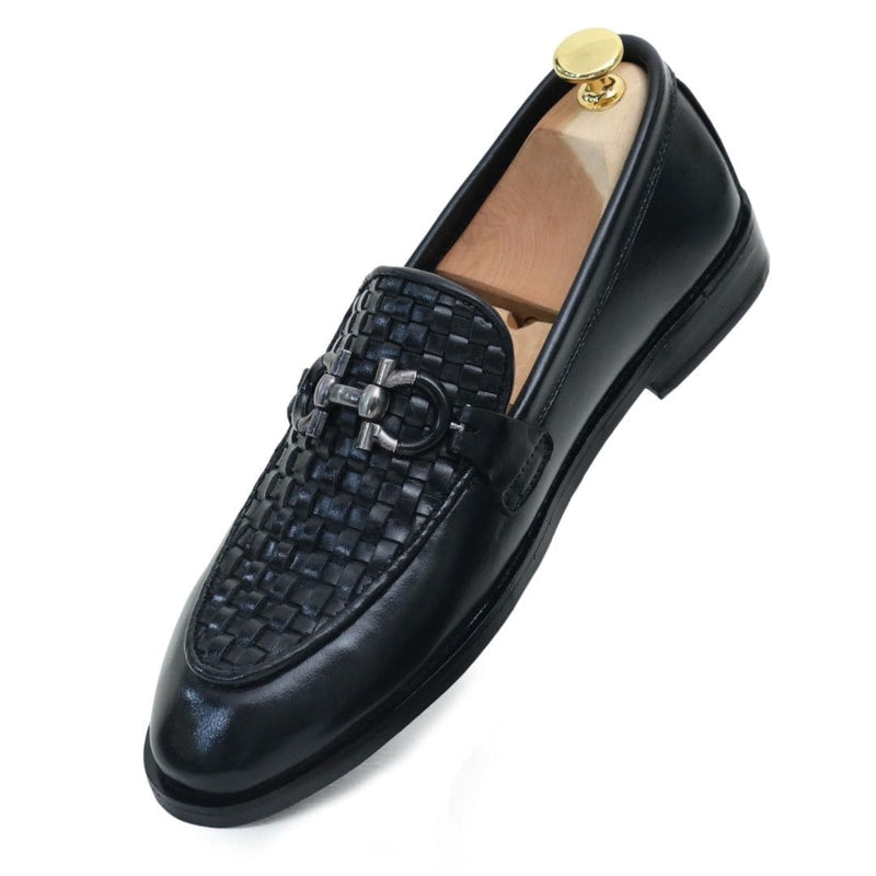 Black upper knitted leather loafer