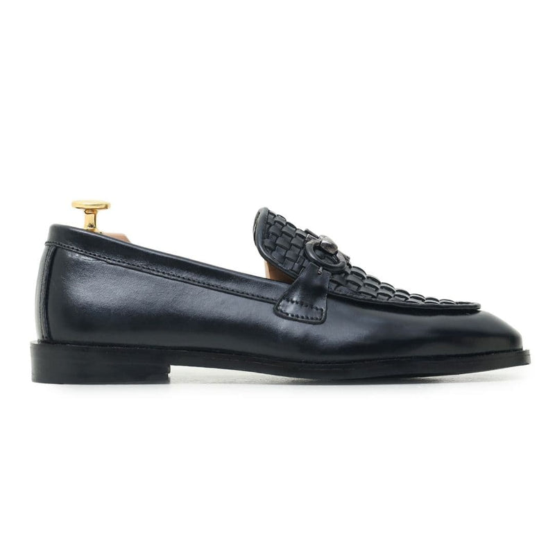 Black upper knitted leather loafer