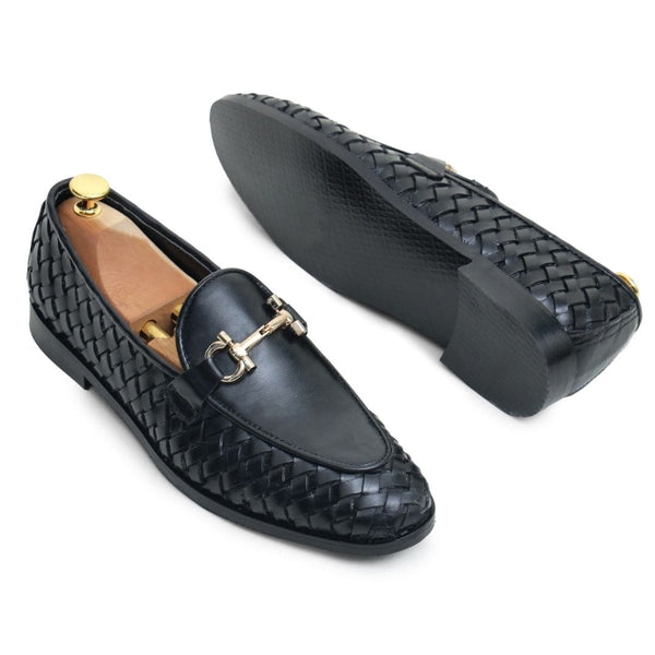 black side knitted leather loafer