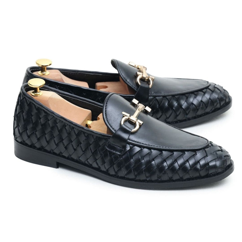 black side knitted leather loafer