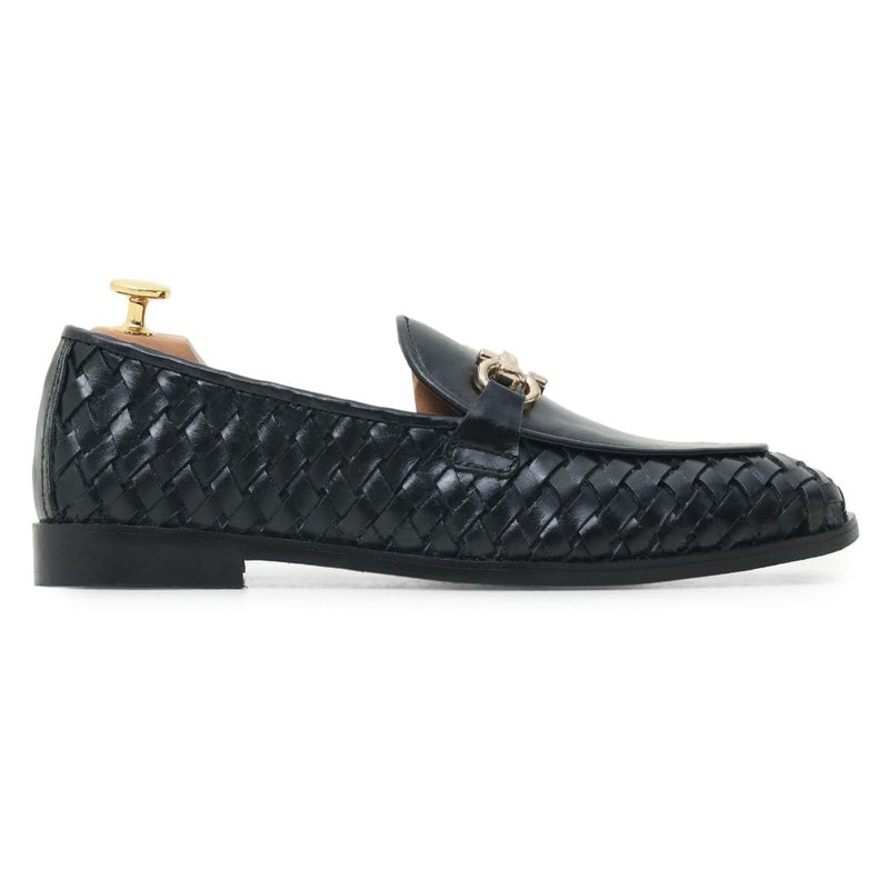 black side knitted leather loafer