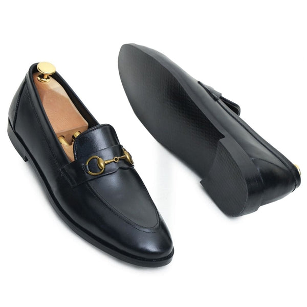 Black Gucci buckle Leather Loafer