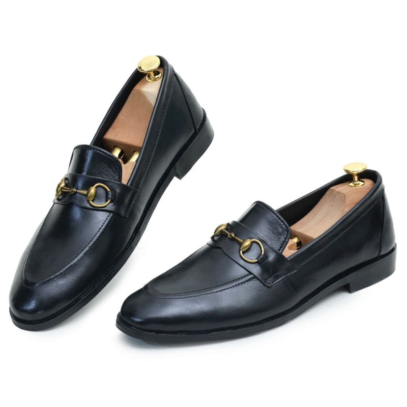 Black Gucci buckle Leather Loafer