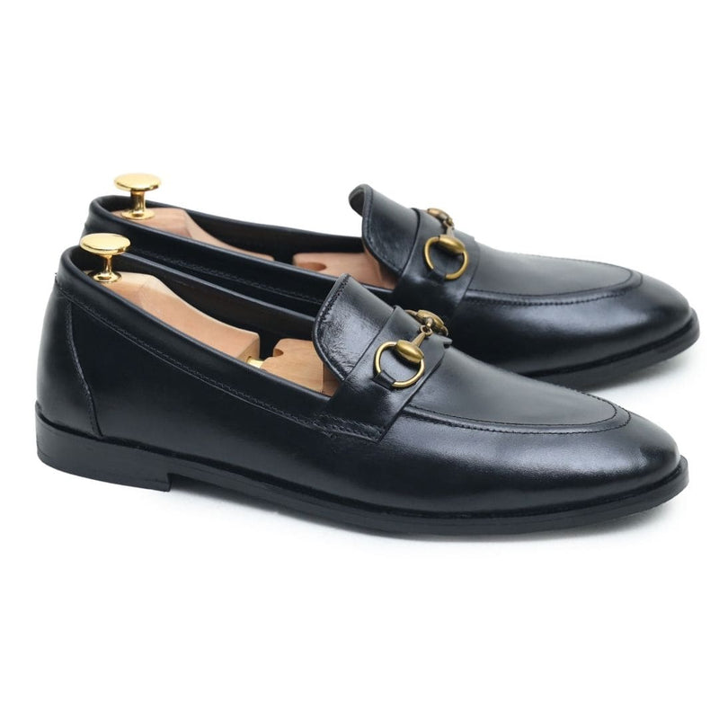 Black Gucci buckle Leather Loafer