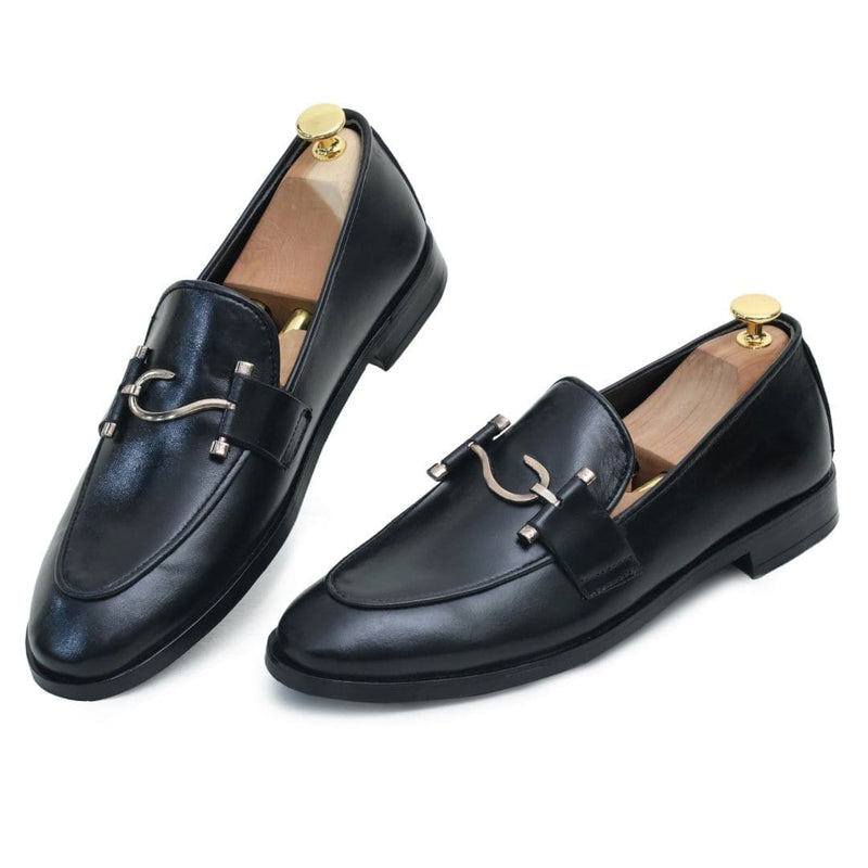 Black S Buckle Leather Loafer