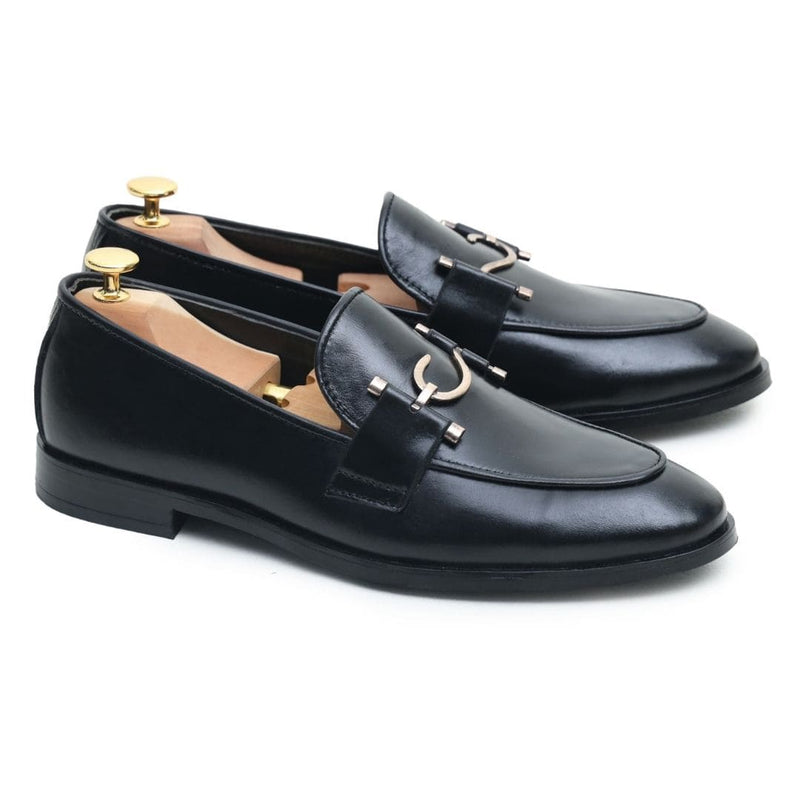 Black S Buckle Leather Loafer