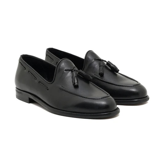 Black Tussle Leather Loafer